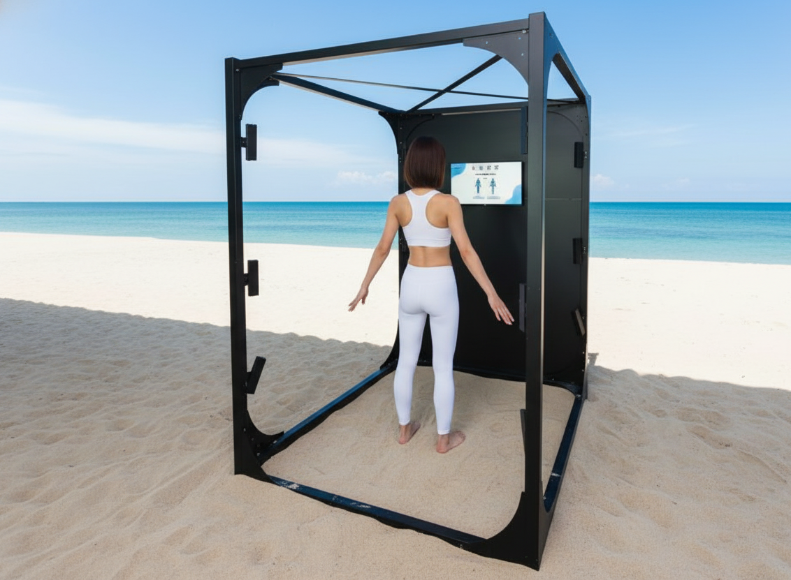 「Air Scan 3D(エアスキャン3D)」は、深度センサーカメラを使用して、ユーザーの体型データを高速、高精度に取得する3Dボディスキャナーです。