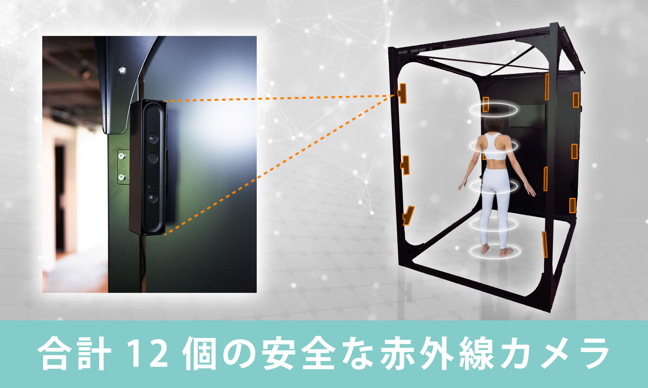 測定には人体に害の無い赤外線を使用。放射線や電磁波は不使用。取得したデータはセキュアなクラウド環境で安全に管理されます。